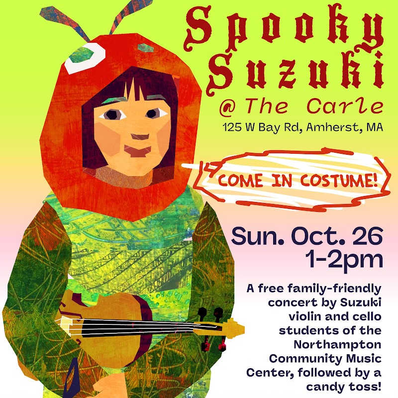 Western Mass Events — Spooky Suzuki family concert at The Carle with costumes, Suzuki students, and candy toss.